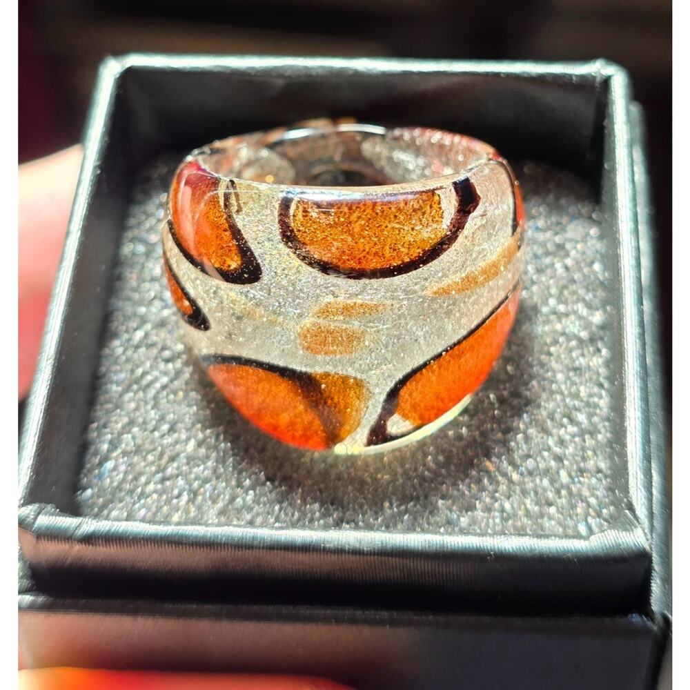 Handcrafted Murano-Style Glass‎ Ring Animal Print Swirl 7.5